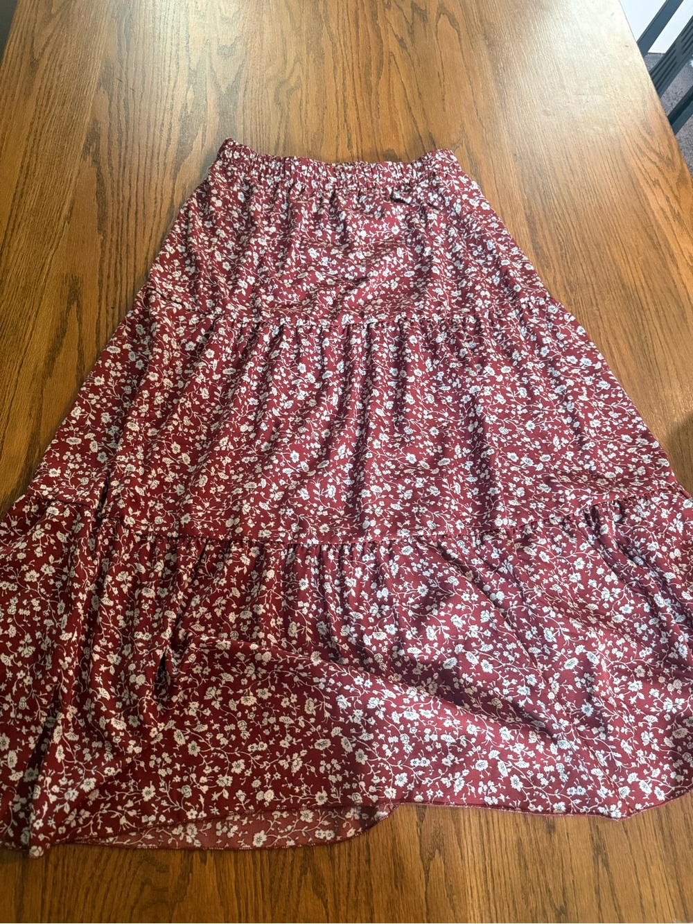 Floral Tiered Maxi Skirt in Maroon